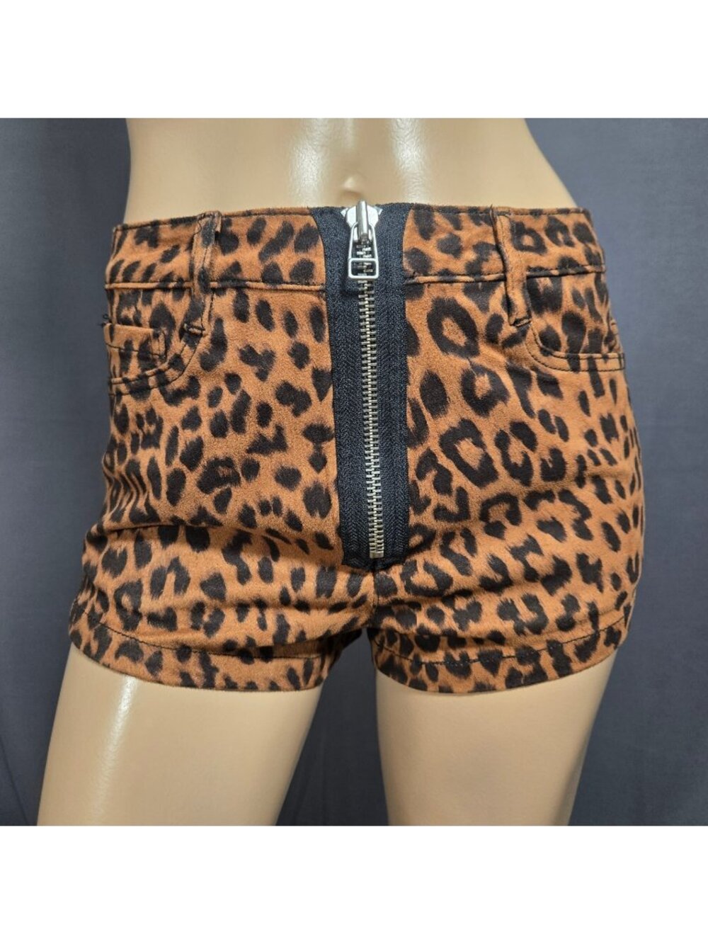 Y2K Leopard Mini Shorts With Zippers Size XS Punk Grunge Harajuku Indie Sleaze